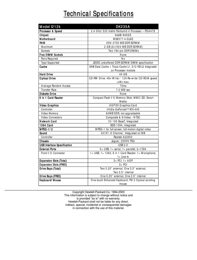 HP Pavilion t212 specification