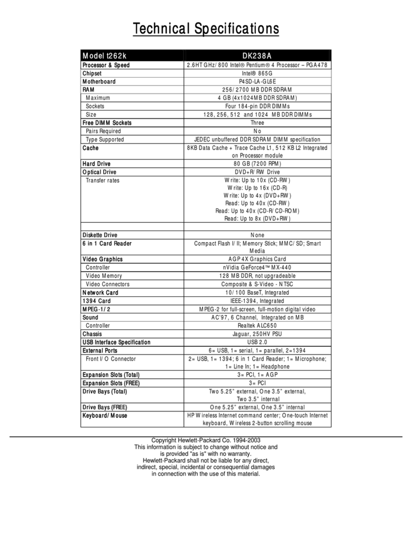 HP Pavilion t262k User manual