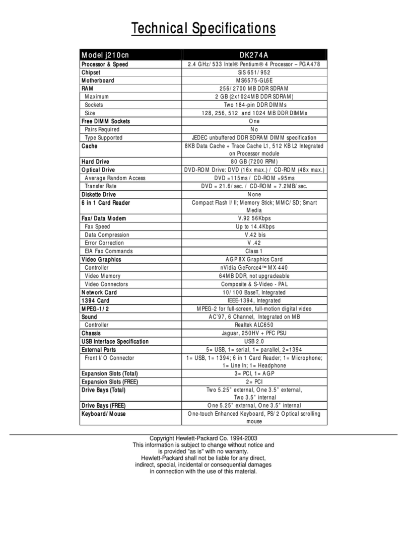 HP Pavilion j210 specification