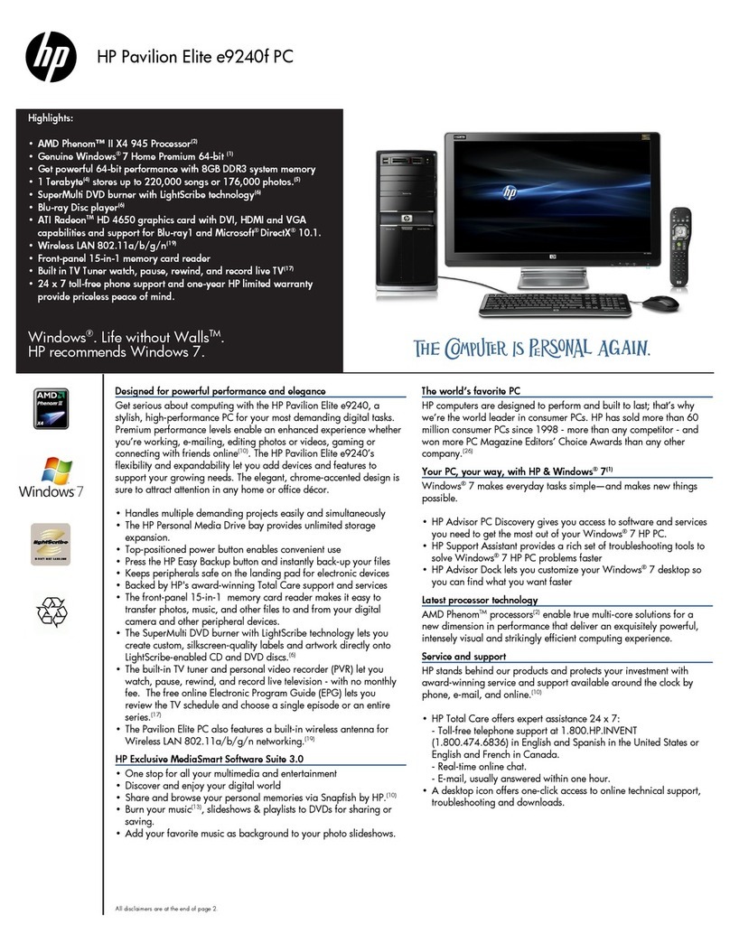 HP Pavilion Elite e9240f Specifications