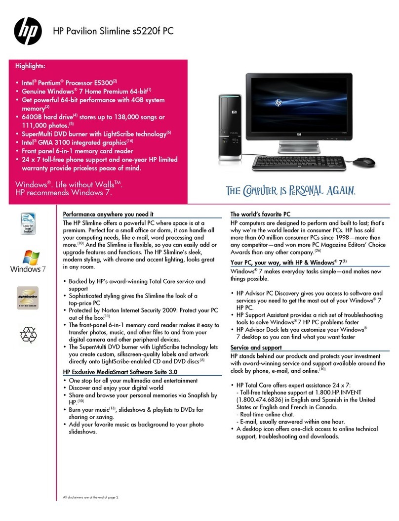 HP S5220F - Pavilion Slimline - Desktop PC User manual
