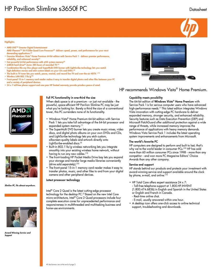 HP s3650f - Pavilion - Slimline User manual
