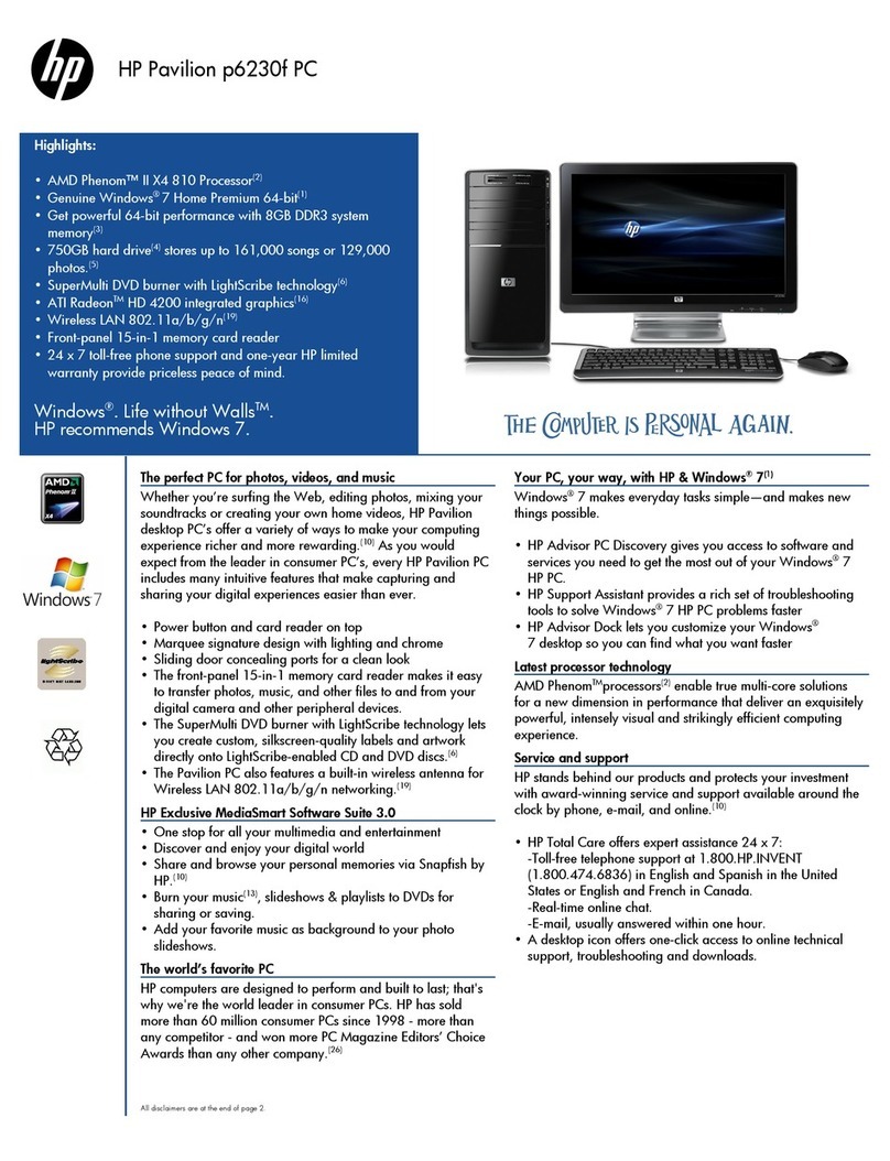 HP P6230F Pavilion PC User manual