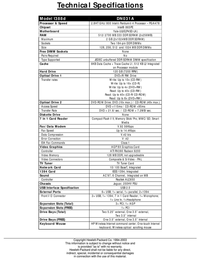 HP Pavilion t388d specification