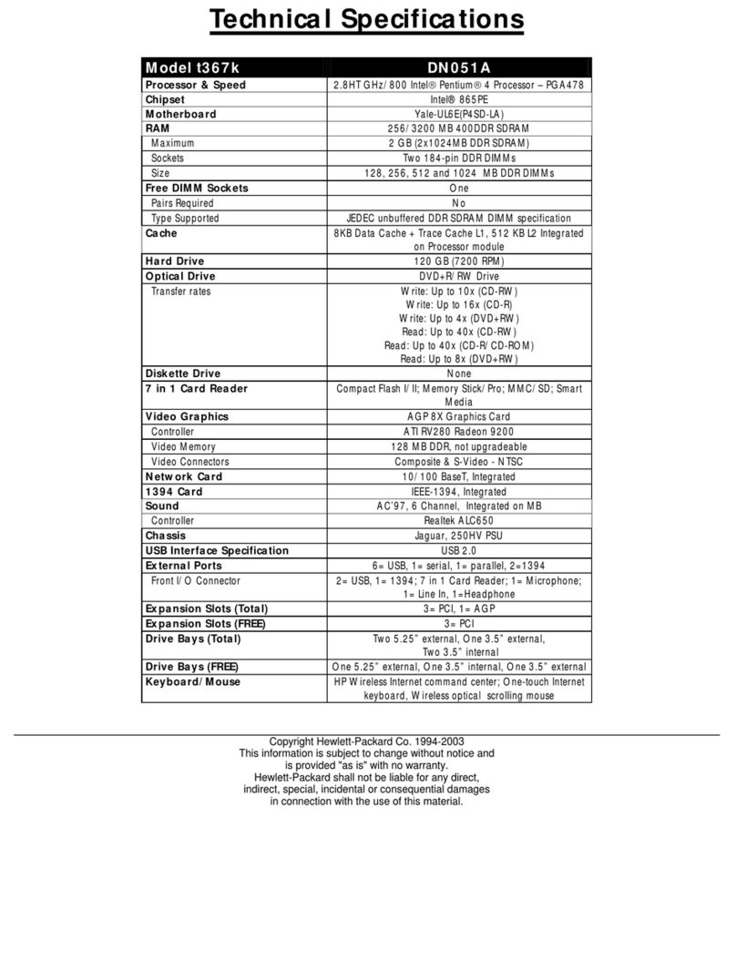 HP Pavilion t367k User manual