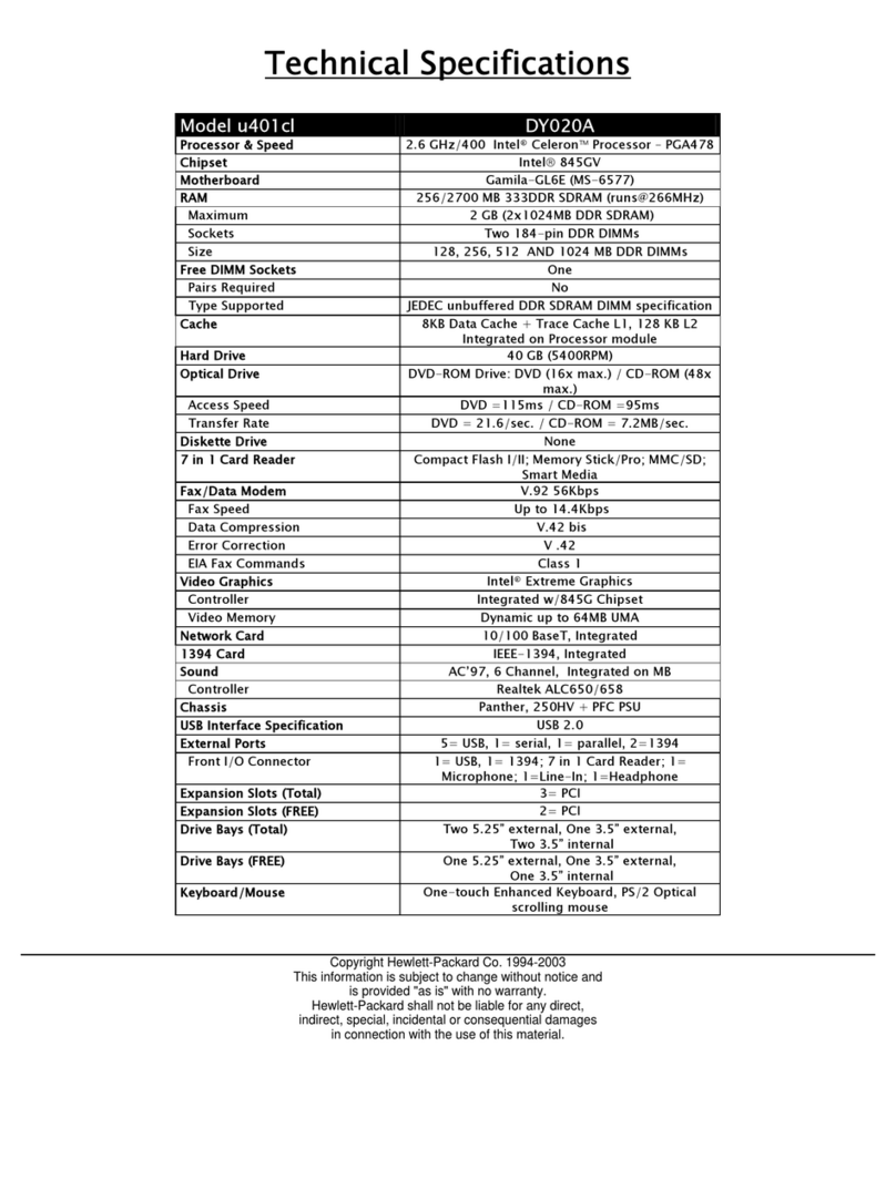 HP Pavilion u401cl specification