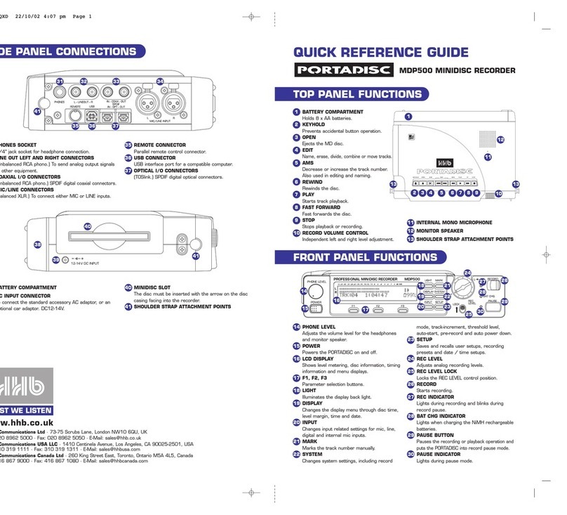 HHB Portadisc MDP500 Quick reference guide