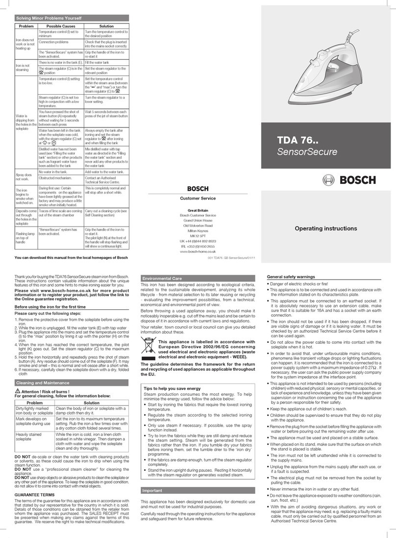 Bosch SensorSecure TDA 76 Series operating instructions