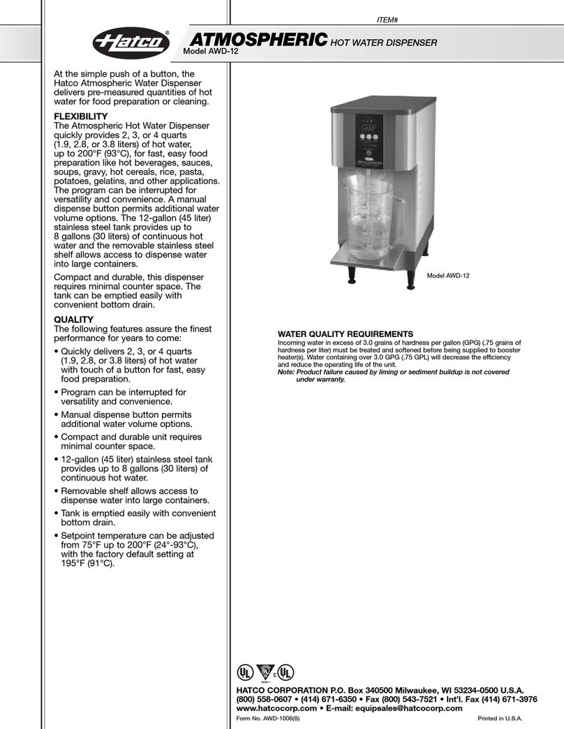 Hatco ATMOSPHERIC AWD-12 Series Specifications