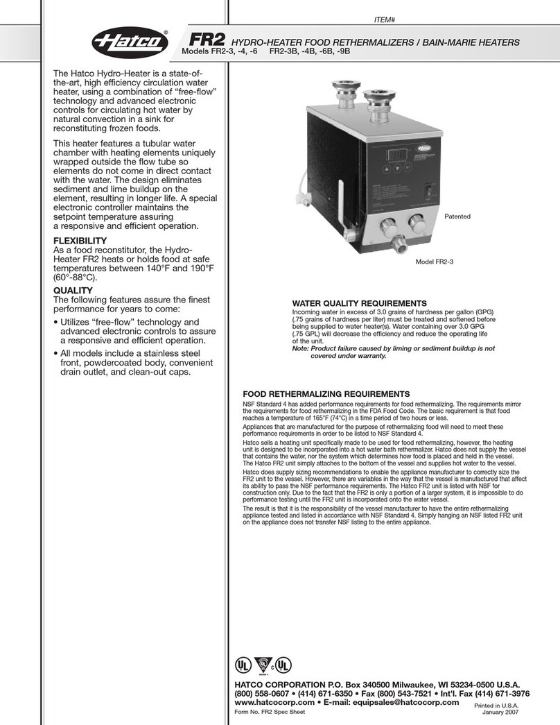 Hatco HYDRO-HEATER FR2-3 User manual