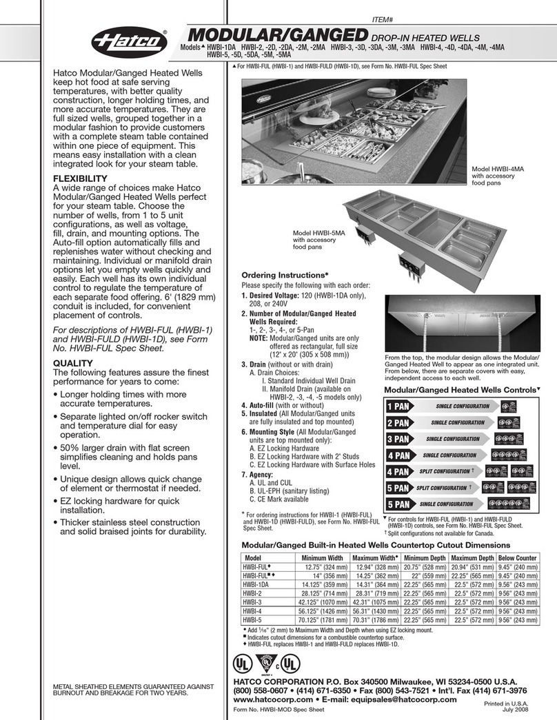 Hatco HWBI-1DA Specification sheet