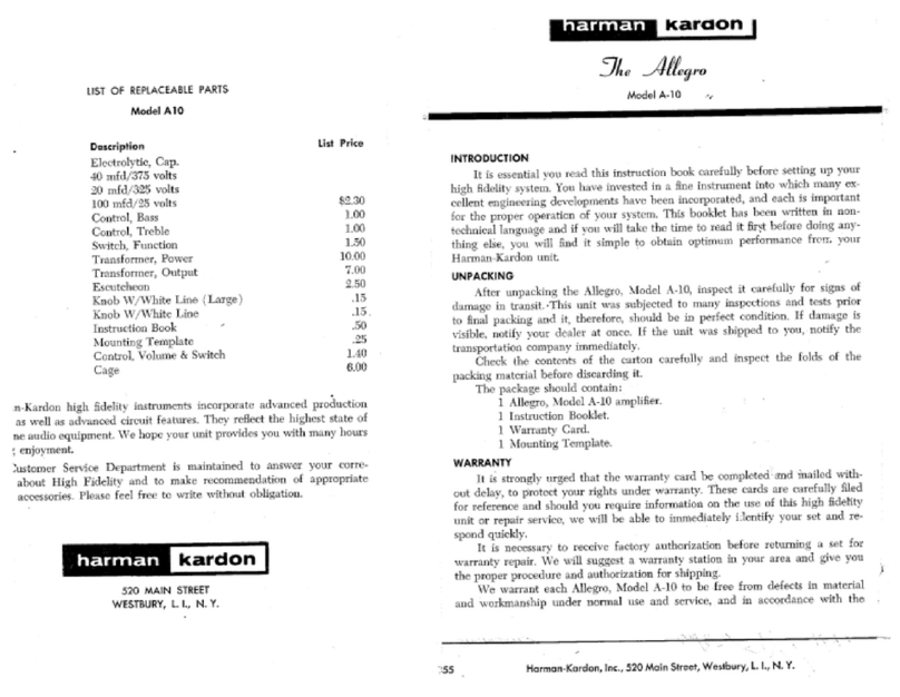 Harman Kardon The Allegro A-10 User manual