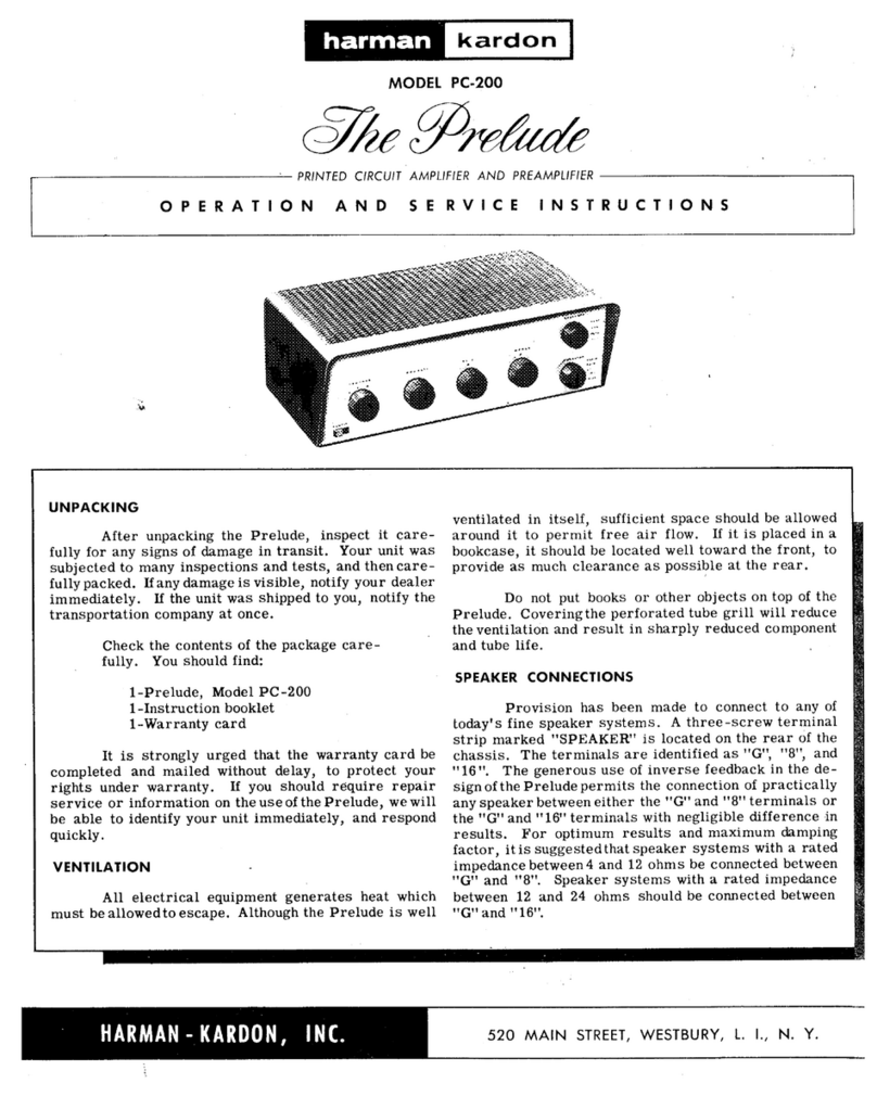 Harman Kardon The Prelude PC-200 Operating and service instructions