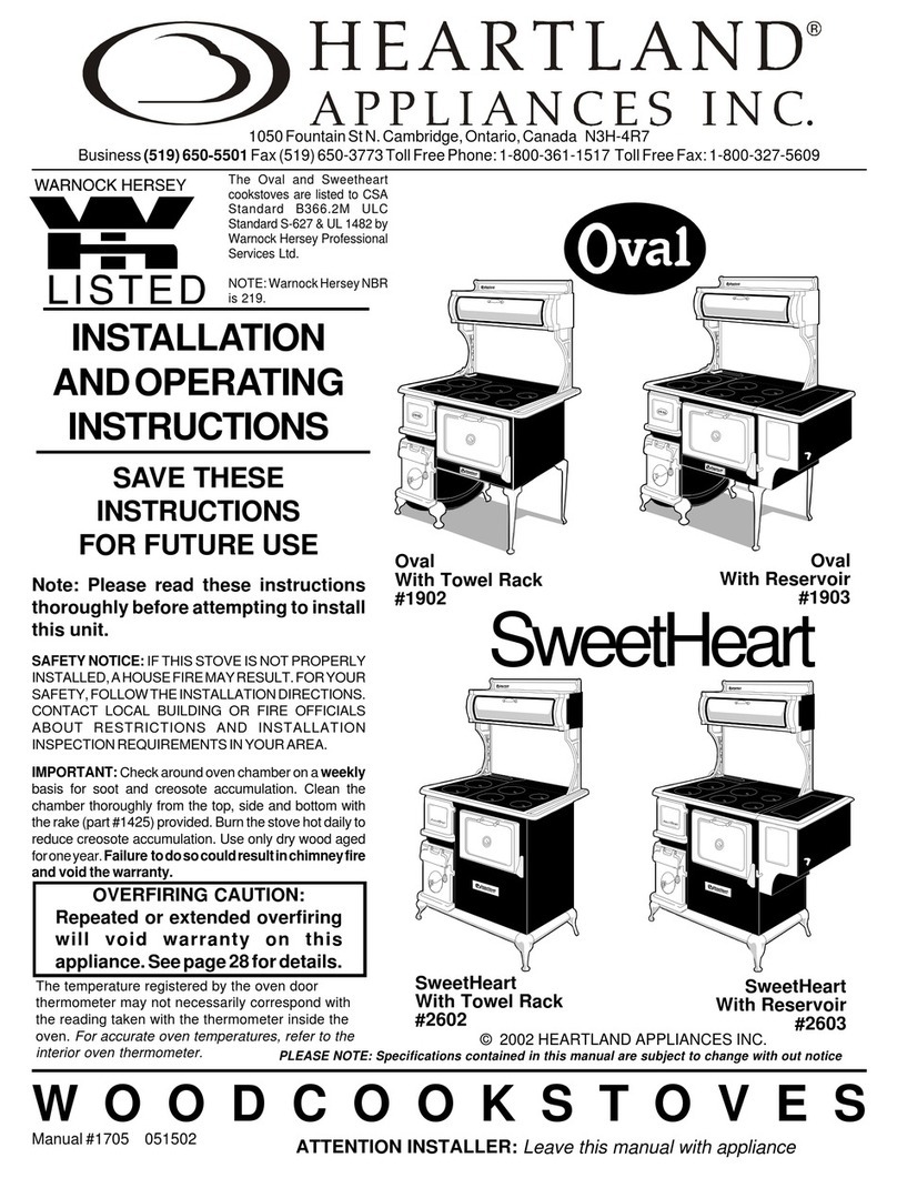 Heartland Appliances Oval 1902 Installation and operating instructions