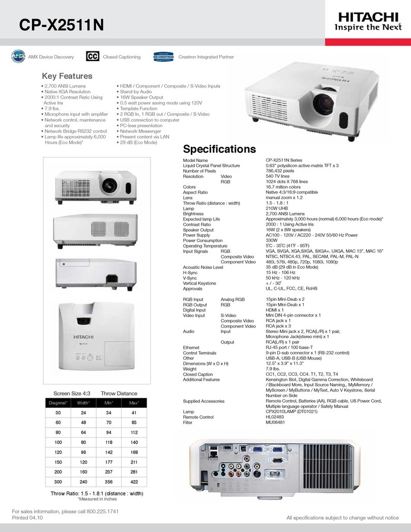 Hitachi CP-X2511N Specifications