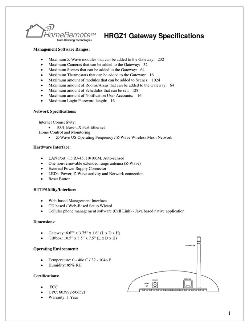 Hawking HomeRemote HRGZ1 Specifications