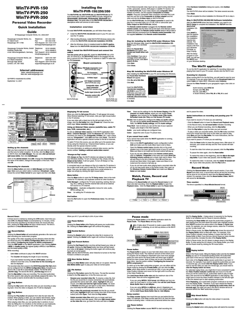 Hauppauge WinTV-PVR-150 Kit Quick installation guide