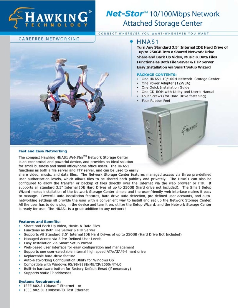 Hawking Net-Stor HNAS1 Specification sheet Hawking Net-Stor HNAS1 Specification sheet
