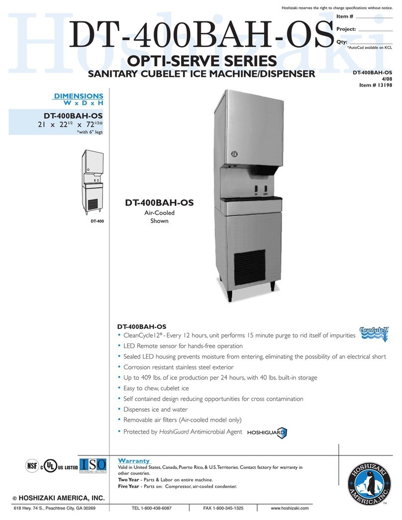 Hoshizaki DT-400BAH-OS Specifications Hoshizaki DT-400BAH-OS Specifications