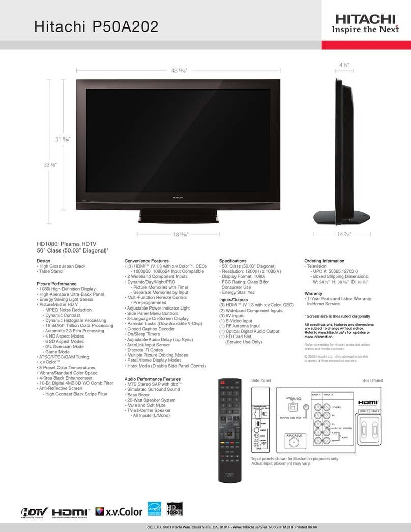 Hitachi P50A202 - 50" Plasma TV Specifications
