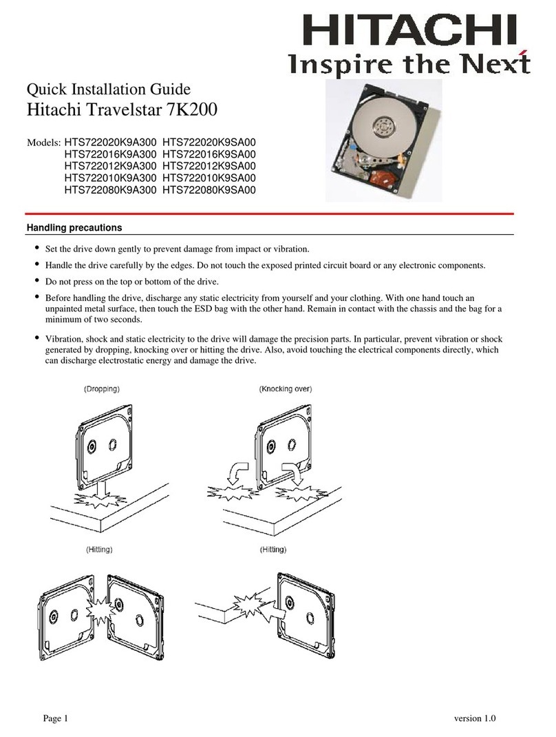 Hitachi Travelstar 2.5 inch SATA HTS722020K9A300 Quick installation guide
