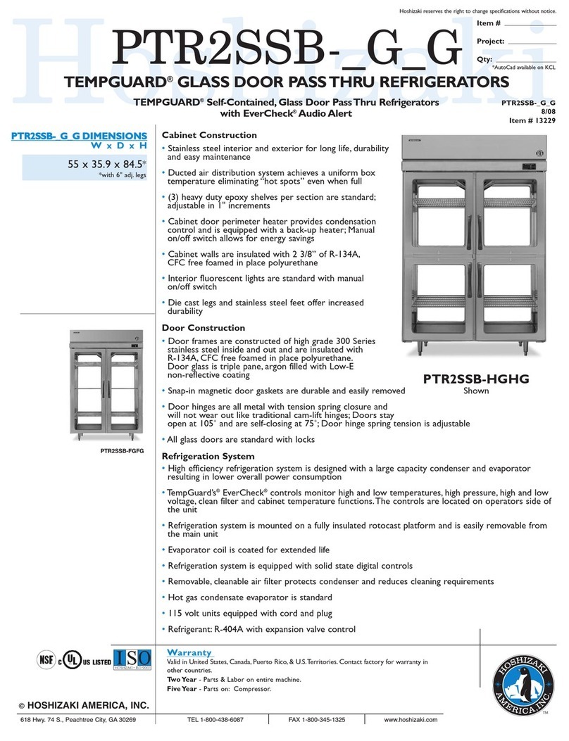 Hoshizaki Pass Thru Series PTR2SSB-FGFG Specifications