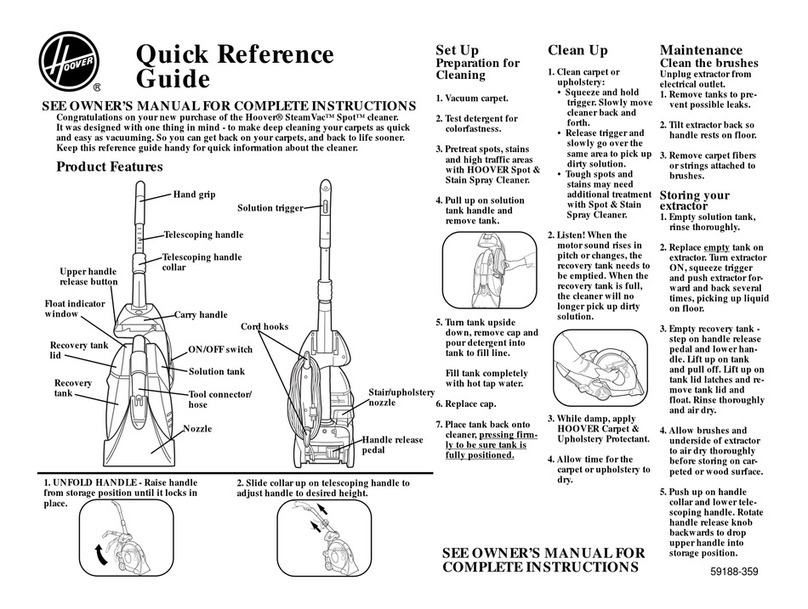 Hoover F5505 - Steam Vac Spot Convertible Quick reference guide