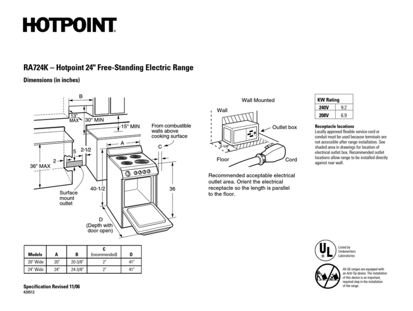 Hotpoint RA724KWH Dimension Guide