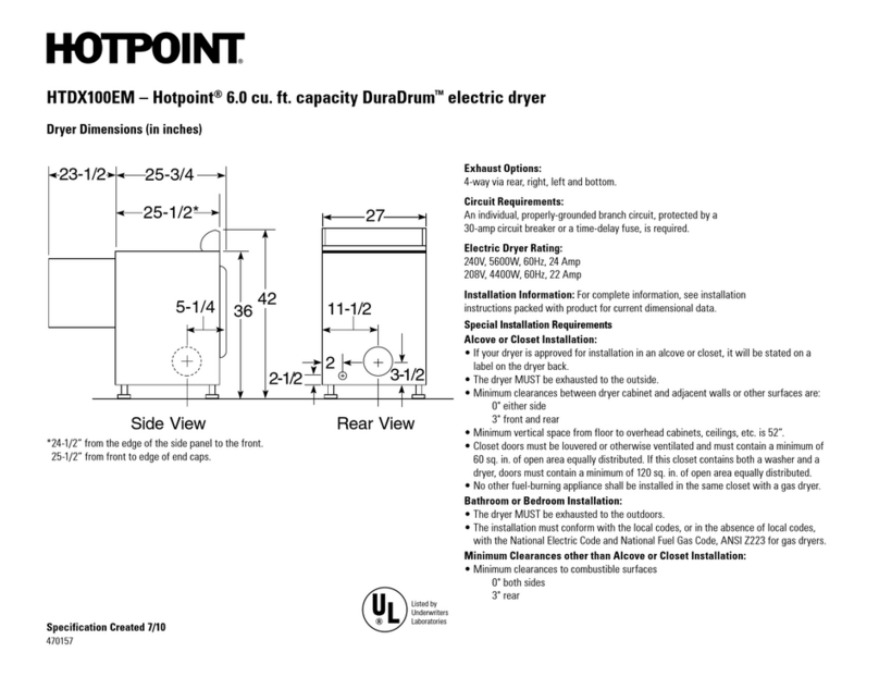 Hotpoint DuraDrum HTDX100EM Dimension Guide Hotpoint DuraDrum HTDX100EM Dimension Guide