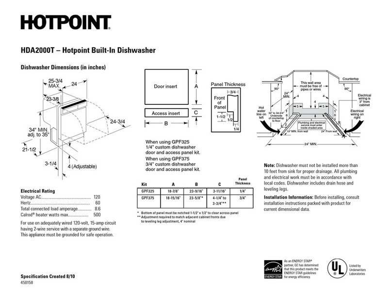 Hotpoint HDA2000T Dimension Guide