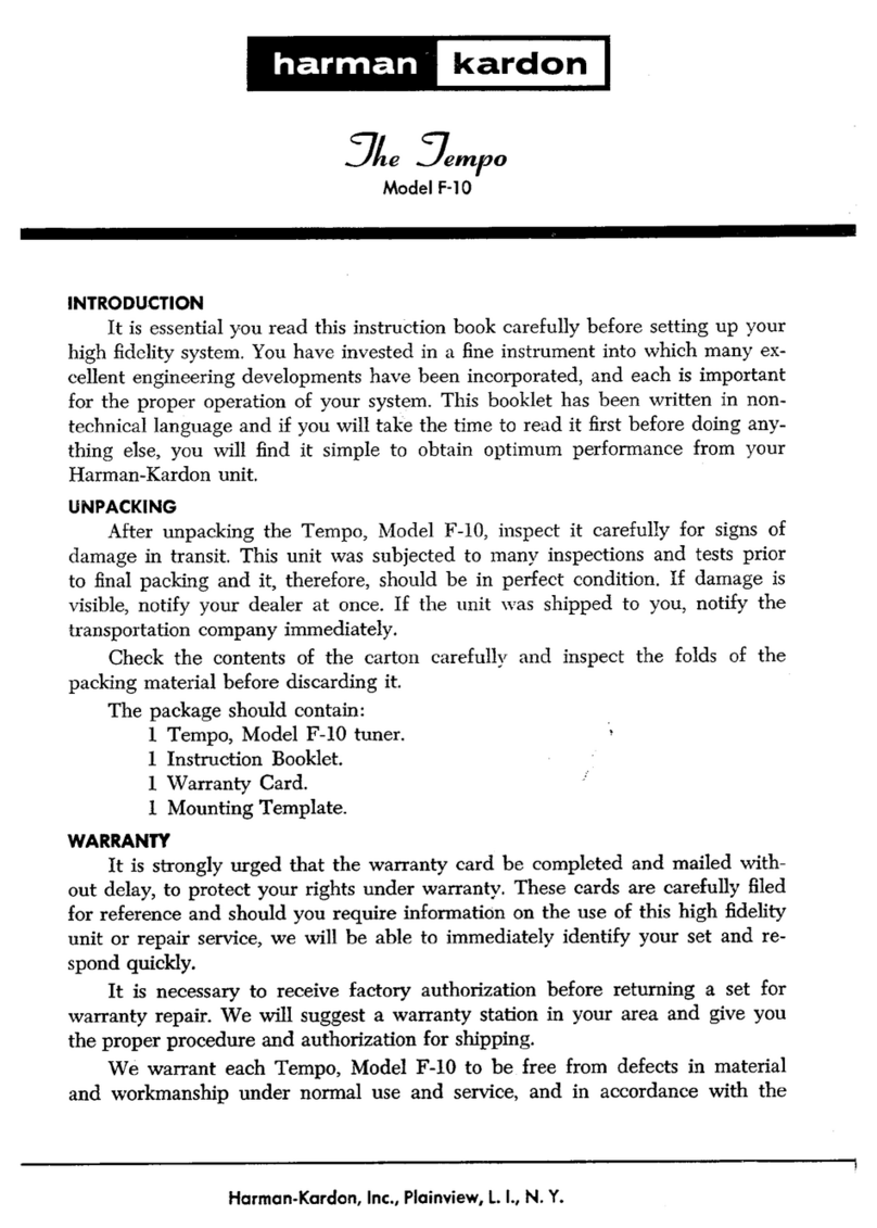 Harman Kardon Tempo F-10 owner's manual