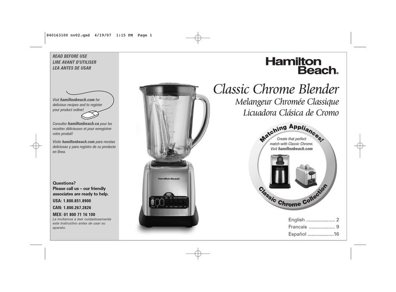 Hamilton Beach 52277 - Classic Chrome 12 Speed Blender user guide Hamilton Beach 52277 - Classic Chrome 12 Speed Blender user guide