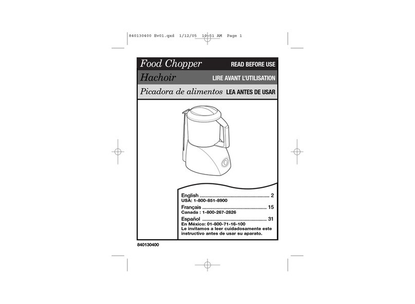 HAMILTON BEACH/PROCTOR SILEX 72700 - ChefPrep 3 Cup Chopper user guide