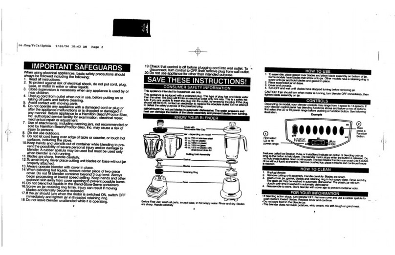 HAMILTON BEACH/PROCTOR SILEX 50122 user guide