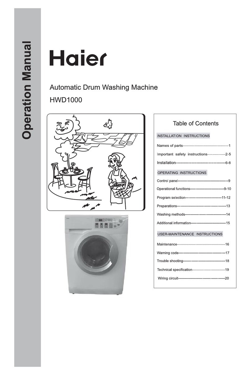 Haier HWD1000 - 1.7 cu. Ft. Washer/Dryer Combo Operation manual Haier HWD1000 - 1.7 cu. Ft. Washer/Dryer Combo Operation manual