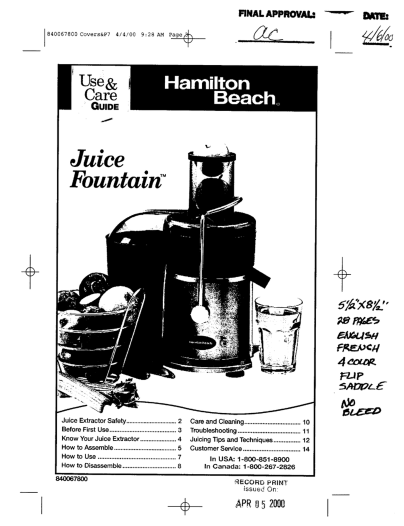 Hamilton Beach Juice Fountain 67700 Use & care guide
