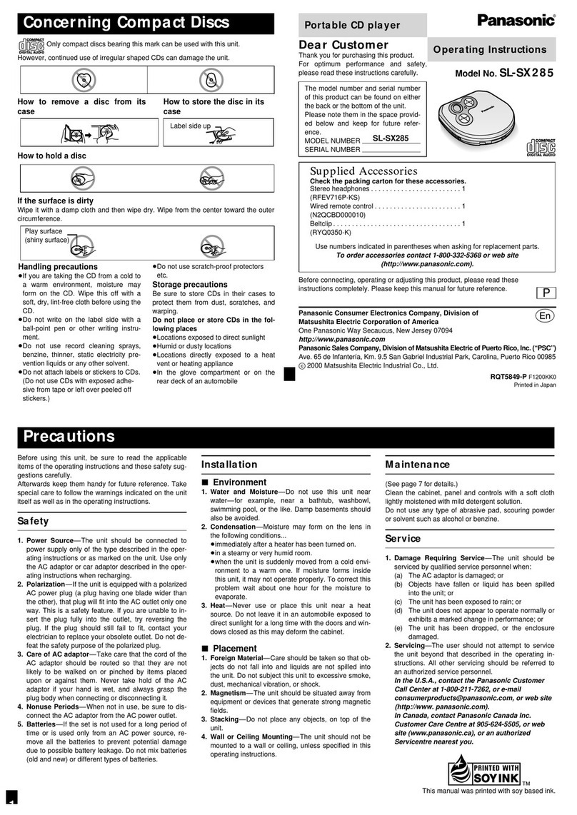 Panasonic SL-SX285 User manual