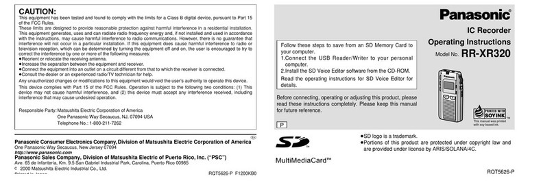 Panasonic RRXR320 - IC RECORDER User manual Panasonic RRXR320 - IC RECORDER User manual