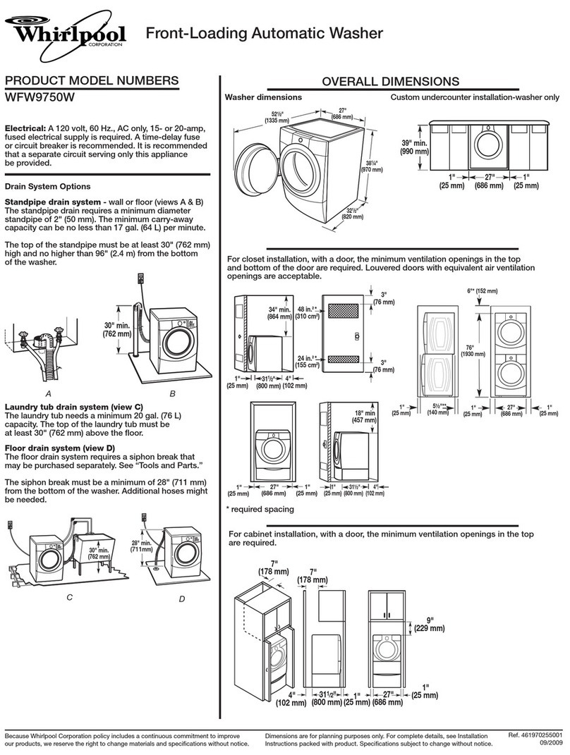 Whirlpool WFW9750W Series Dimensional information