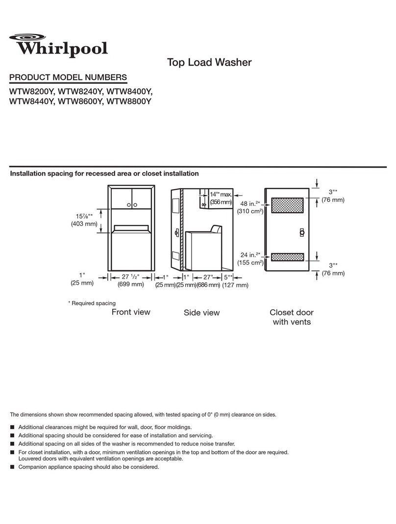 Whirlpool WTW8200Y Series Product dimensions