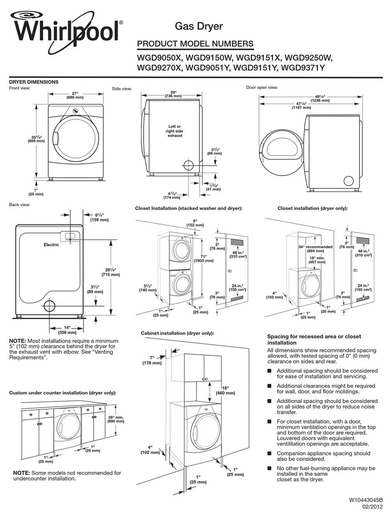 Whirlpool WGD9050X Dimensions and installation