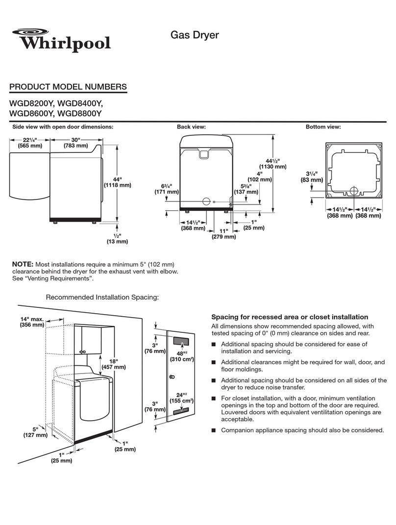 Whirlpool WGD8200Y Dimensions and installation Whirlpool WGD8200Y Dimensions and installation