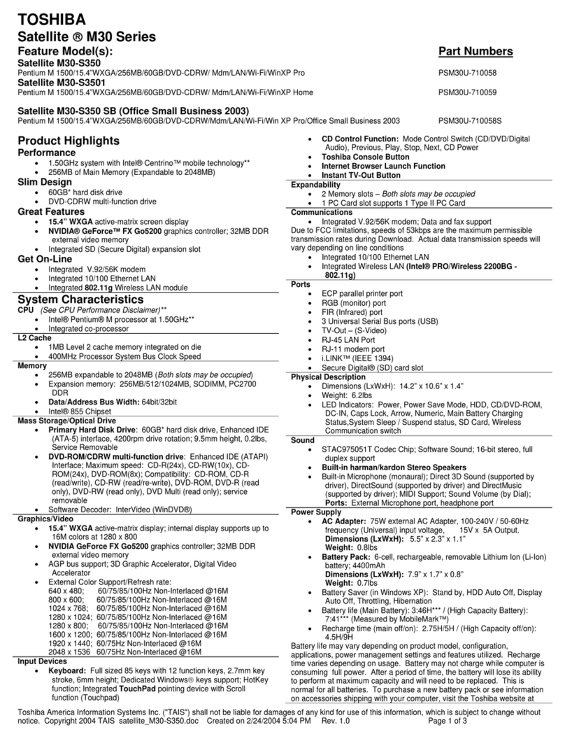 Toshiba Satellite M30-S350 User manual
