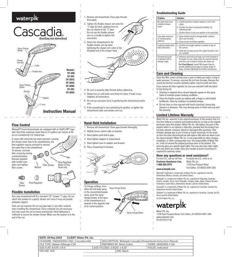 Waterpik Technologies Cascadia CF-200 instruction manual