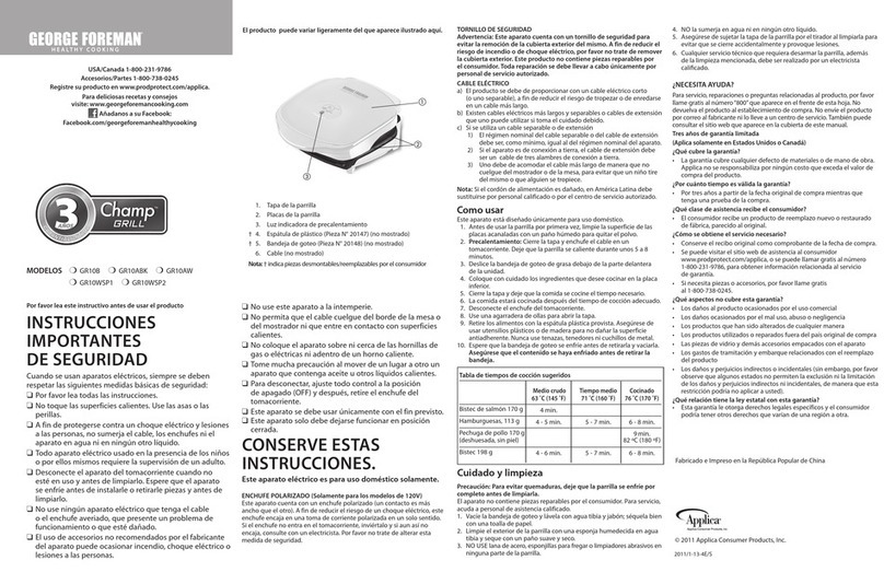 George Foreman GR10B Champ Installation instructions