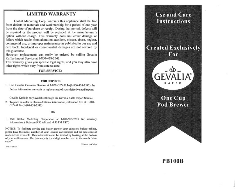 Gevalia PB100B Quick reference guide Gevalia PB100B Quick reference guide