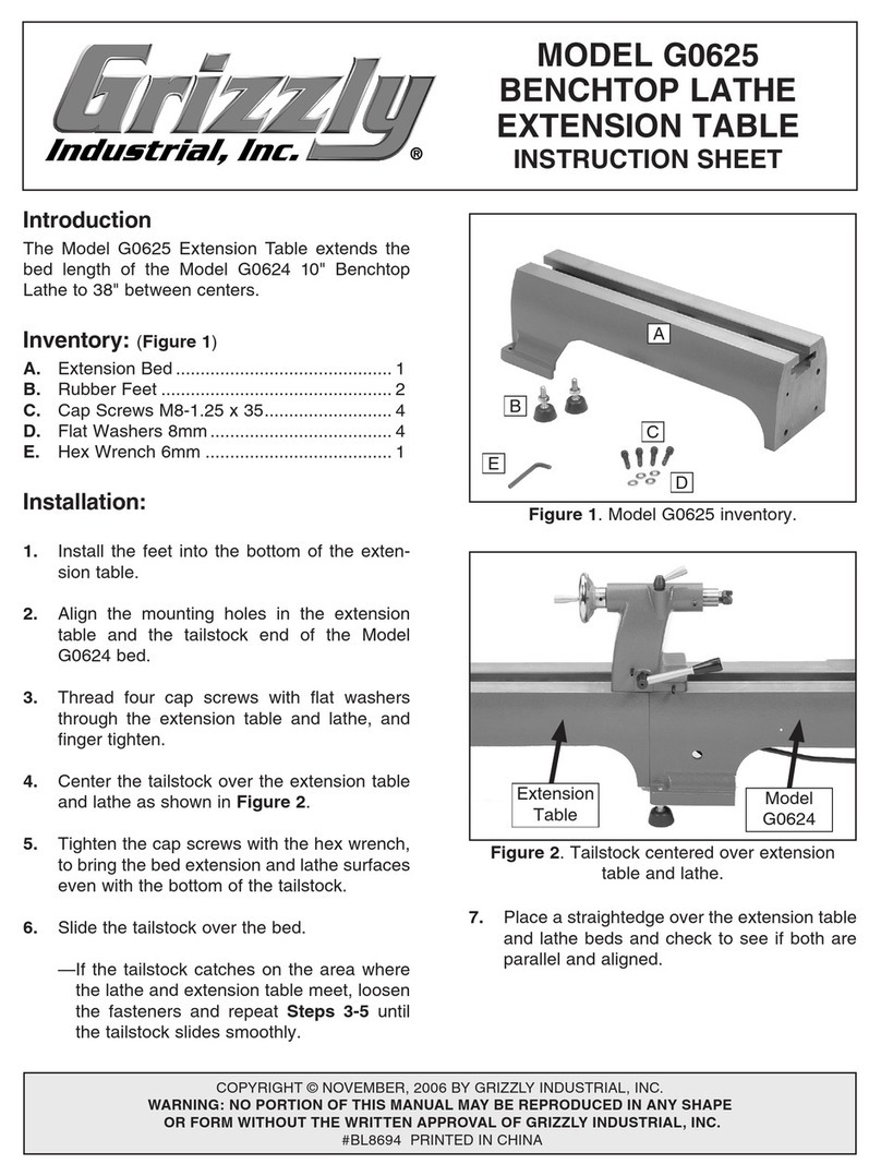 Grizzly G0625 instruction sheet