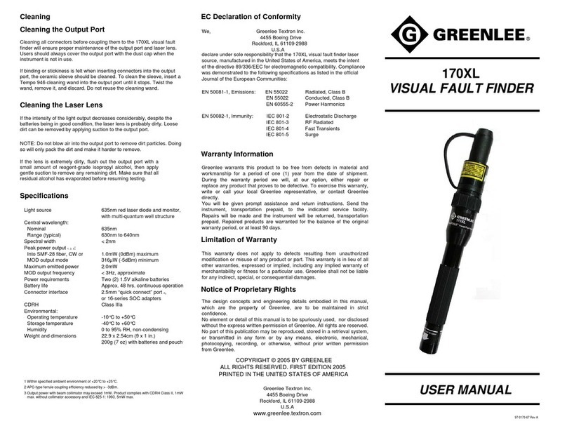 Greenlee 170XL User manual Greenlee 170XL User manual