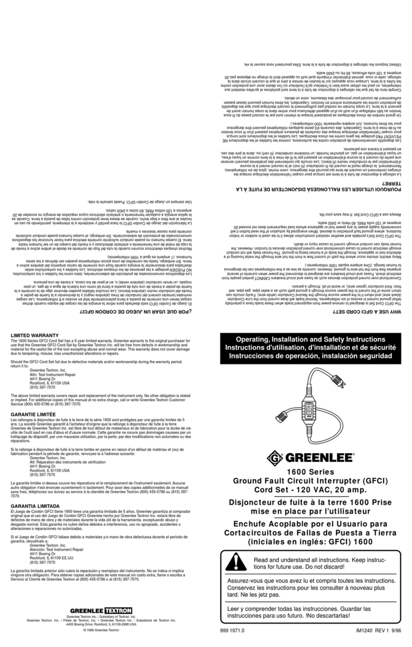 Greenlee 1600 Series Operating & installation