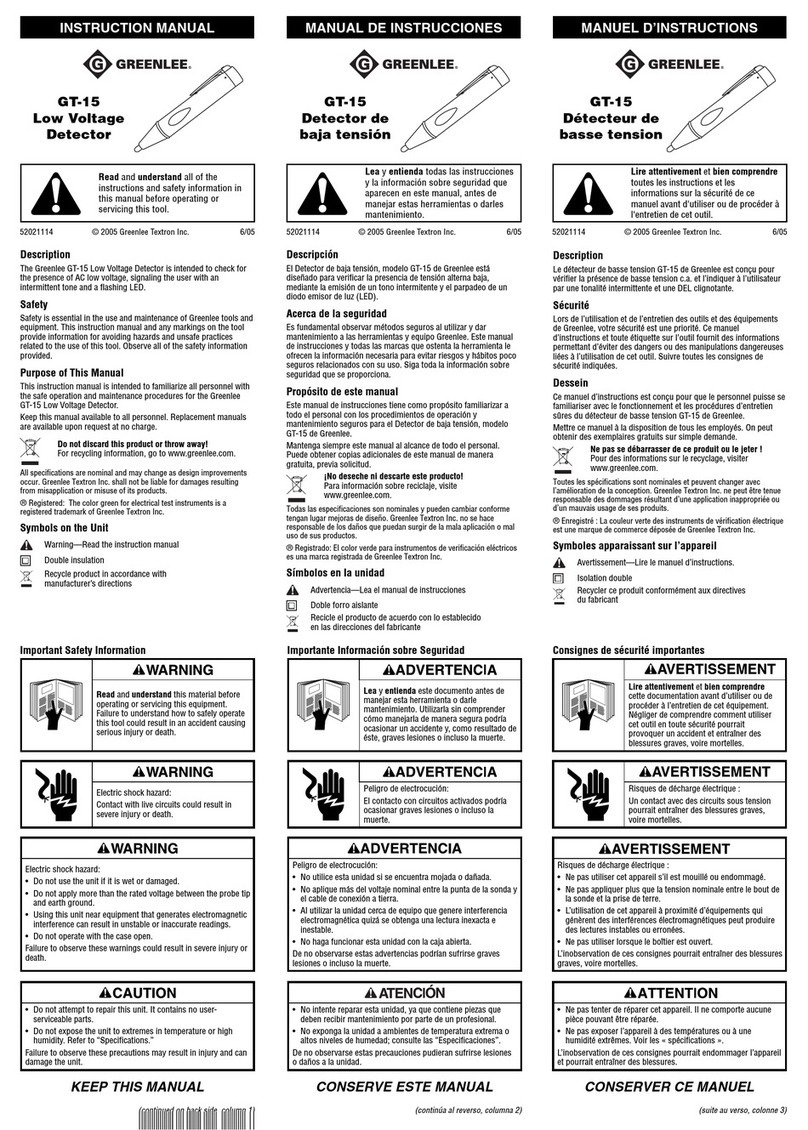 Greenlee GT-15 User manual Greenlee GT-15 User manual